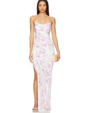 Katie May Sway Dress Rose Quartz Floral Strapless Pink Floral Maxi Dress